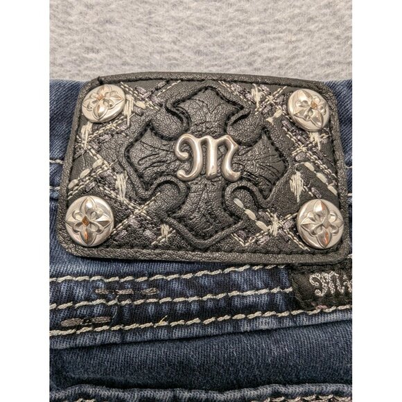 Miss Me Jeans Womens 28 Dark Wash Mid Rise Skinny Embellished Contrast Stitching - Picture 11 of 16